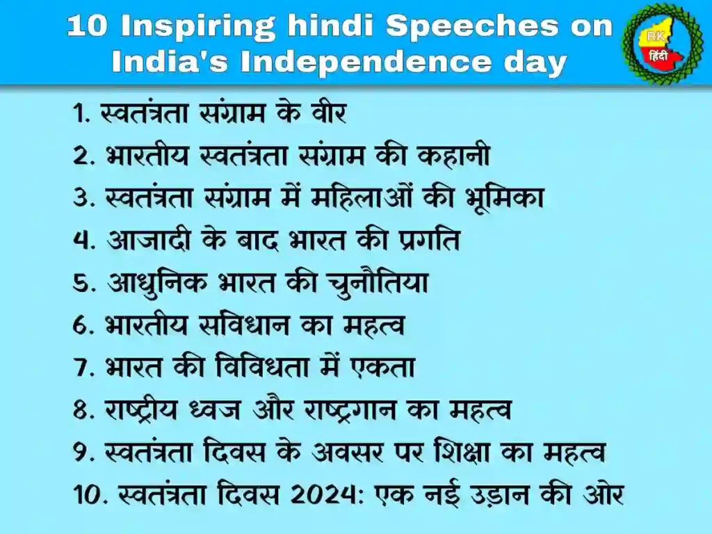 10 Inspiring hindi Speeches on India's Independence day